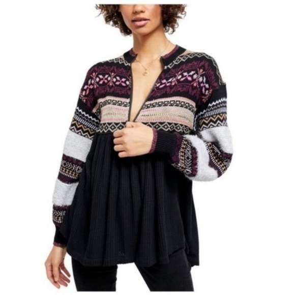 Nwt Free People Cozy Cabin Jumper Blk Lg - Picture 1 of 9